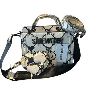 NWT Viral Tik Tok Steve Madden Bevelyn Satchel White&Black Bleeding Hearts Purse